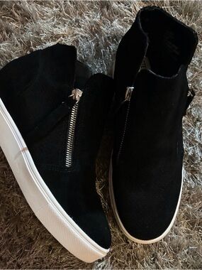 Steve Madden Black Suede Zip-Front Sneaker Booties